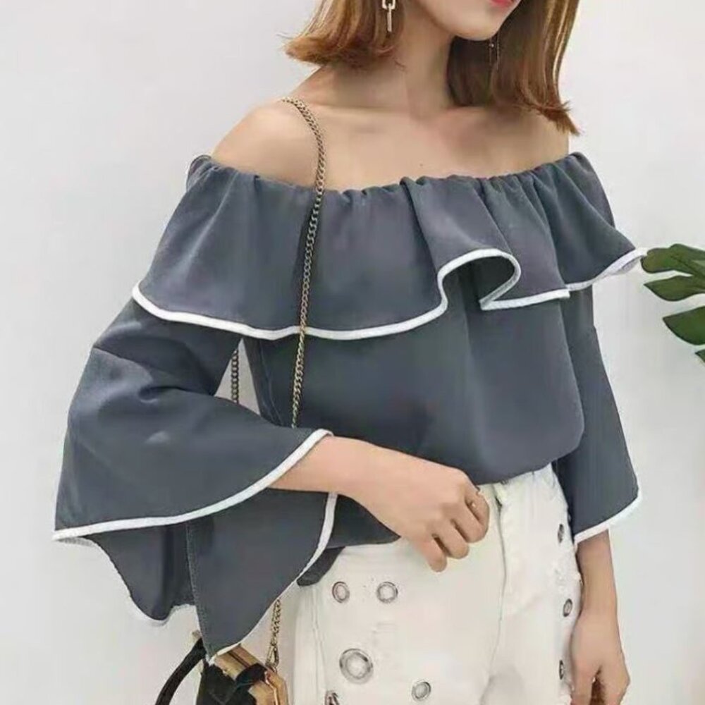 Korean style off shoulder chiffon blouse
